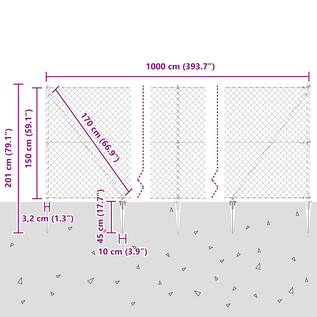 vidaXL Zaunpfosten Silber 10 x 1,5 m (40 x 40 mm Maschen) Stahl