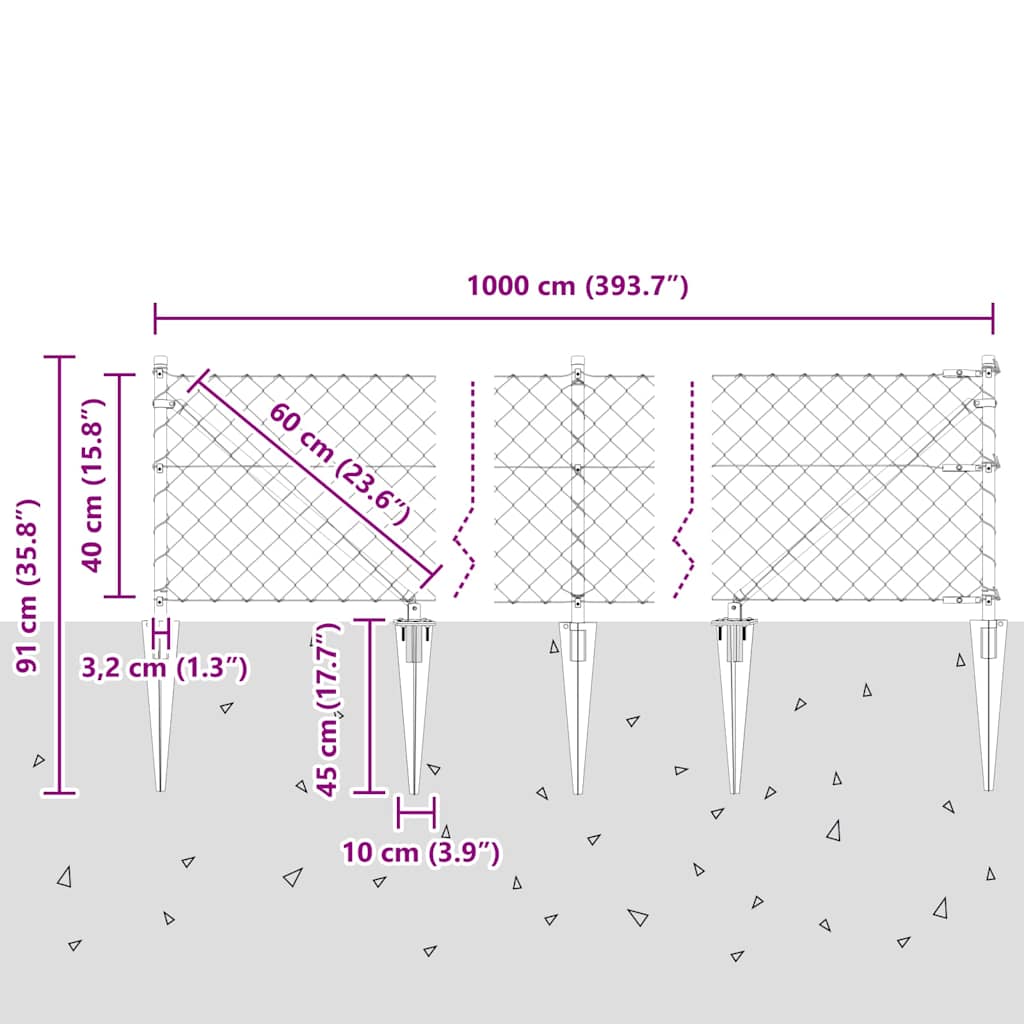 Zaunpfosten Silber 10 x 0,4 m (60 x 60 mm Maschen) Stahl