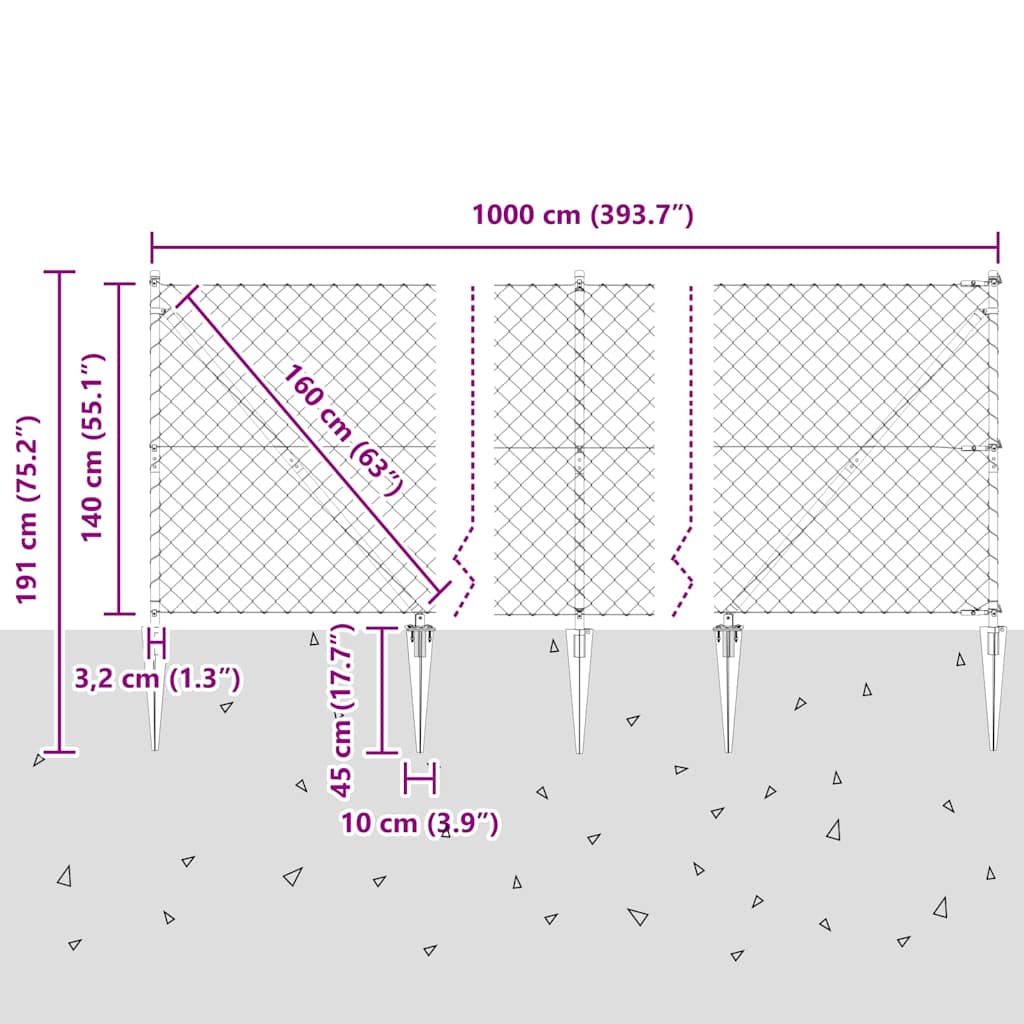 vidaXL Zaunpfosten Silber 10 x 1,4 m (60 x 60 mm Netz) Stahl