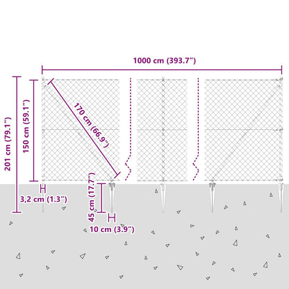 Zaunpfosten Silber 10 x 1,5 m (60 x 60 mm Maschen) Stahl