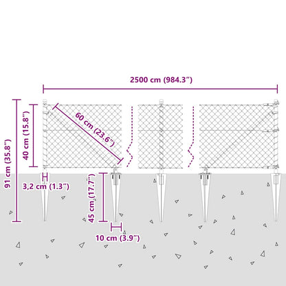 vidaXL Zaunpfosten Silber 25 x 0,4 m (40 x 40 mm Maschen) Stahl