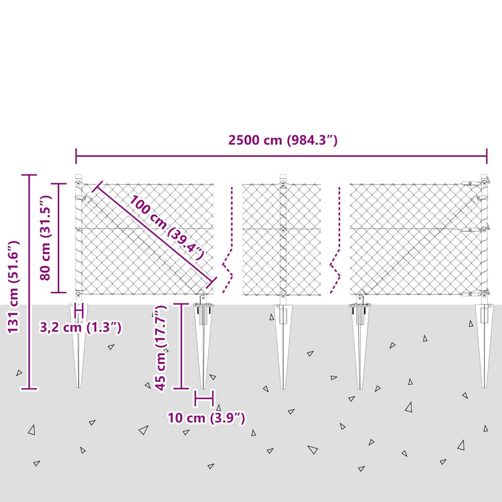 vidaXL Zaunpfosten Silber 25 x 0,8 m (40 x 40 mm Maschen) Stahl