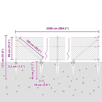 vidaXL Zaunpfosten Silber 25 x 0,8 m (40 x 40 mm Maschen) Stahl