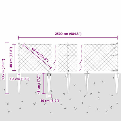 vidaXL Zaunpfosten Silber 25 x 0,4 m (60 x 60 mm Maschen) Stahl