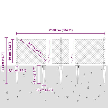 vidaXL Zaunpfosten Silber 25 x 0,6 m (60 x 60 mm Maschen) Stahl