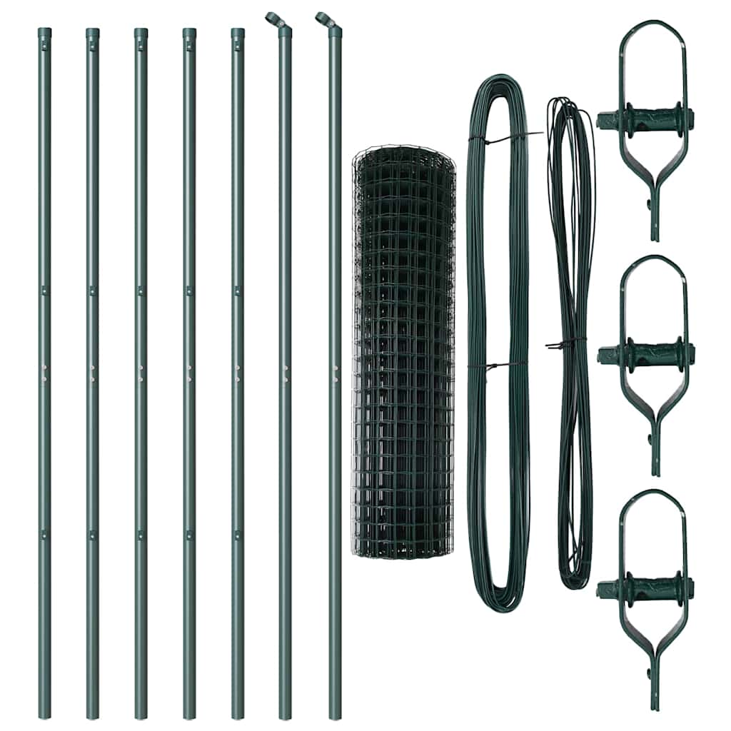 Zaun mit Pfosten Grün 1 x 10 m Stahl und PVC