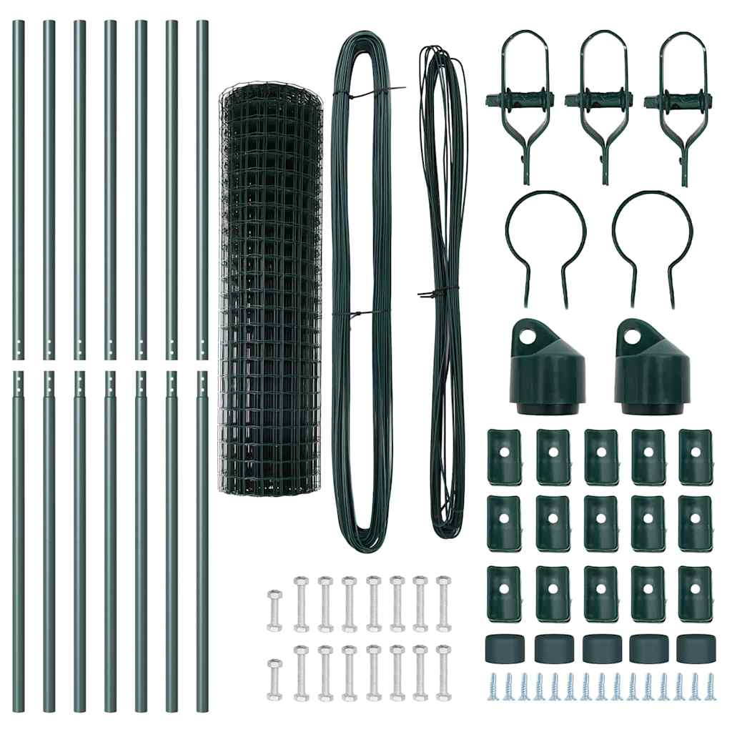 vidaXL Zaun mit Pfosten Grün 1,4 x 10 m Stahl und PVC