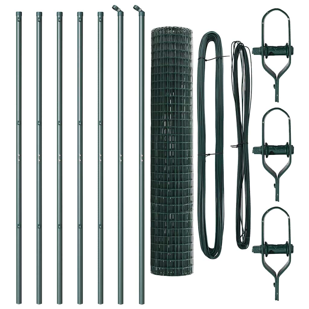 vidaXL Zaun mit Pfosten Grün 1,6 x 10 m Stahl und PVC