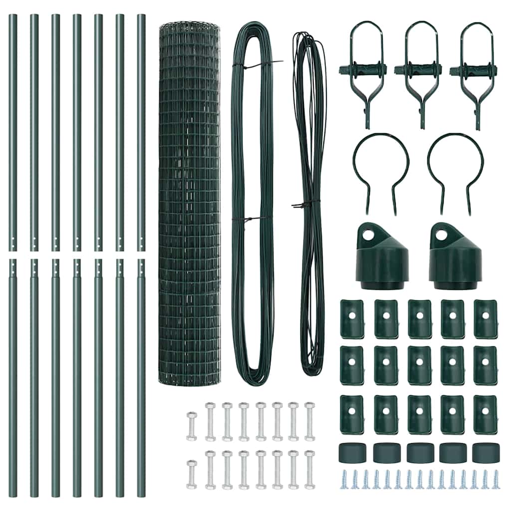 vidaXL Zaun mit Pfosten Grün 1,6 x 10 m Stahl und PVC