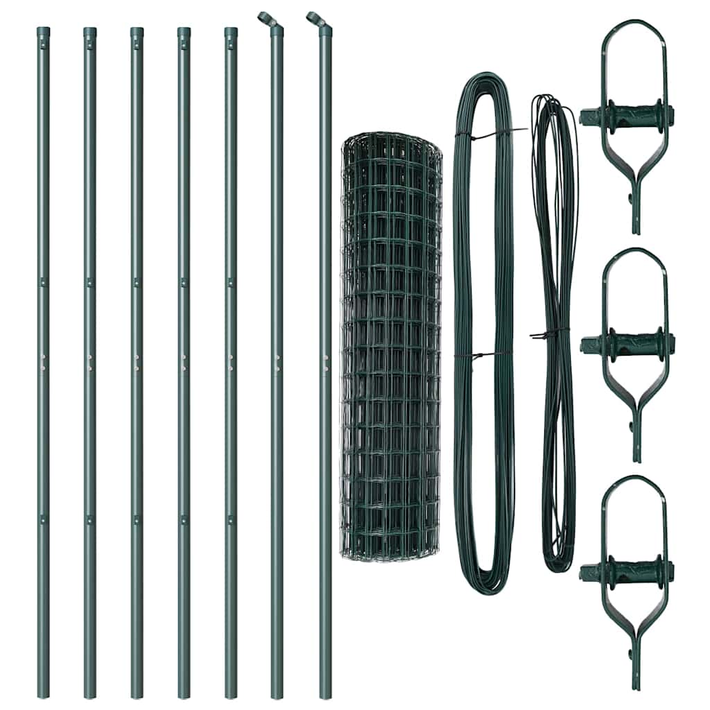 vidaXL Zaun mit Pfosten Grün 1 x 10 m Stahl und PVC