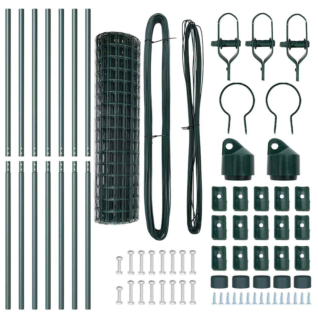 vidaXL Zaun mit Pfosten Grün 1 x 10 m Stahl und PVC