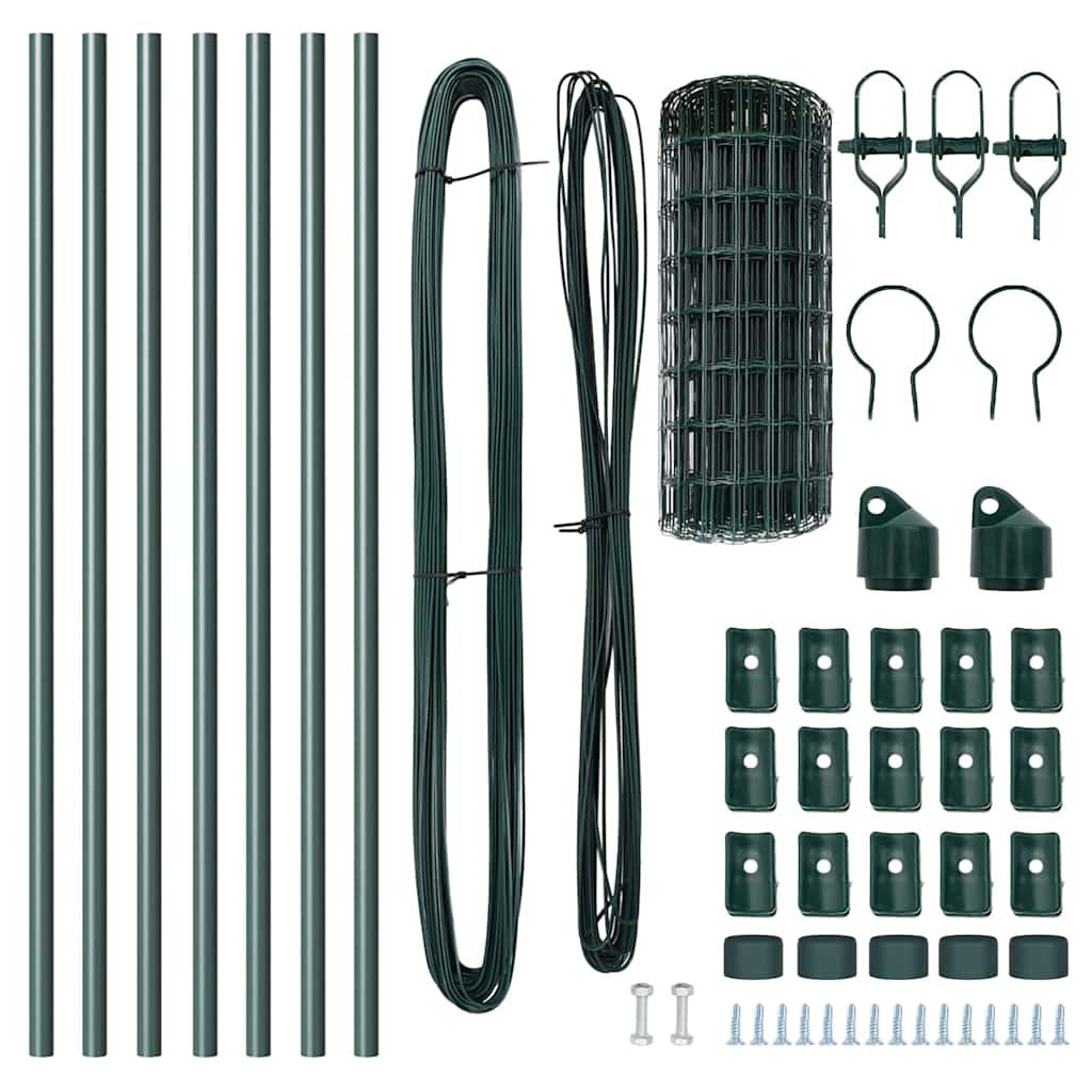 Zaun mit Pfosten Grün 0,6 x 10 m Stahl und PVC