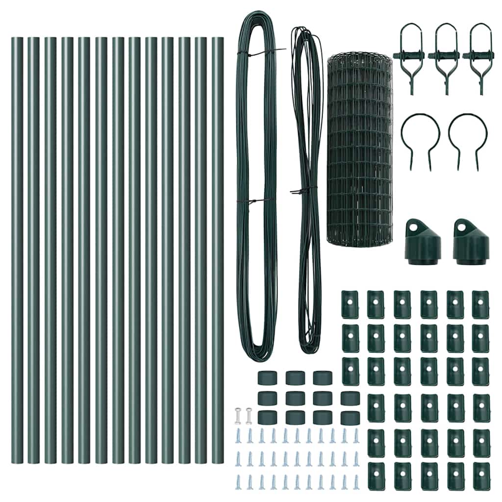 vidaXL Zaun mit Pfosten Grün 0,4 x 25 m Stahl und PVC
