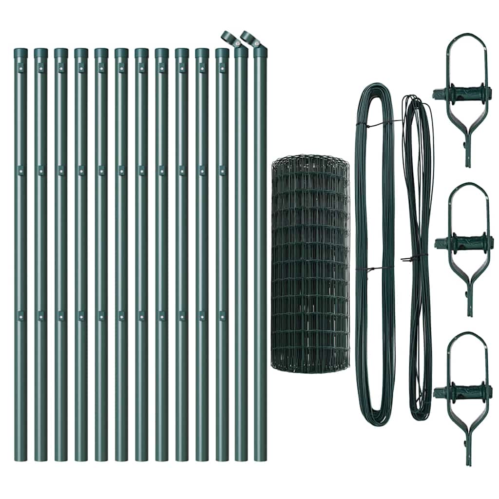 vidaXL Zaun mit Pfosten Grün 0,6 x 25 m Stahl und PVC