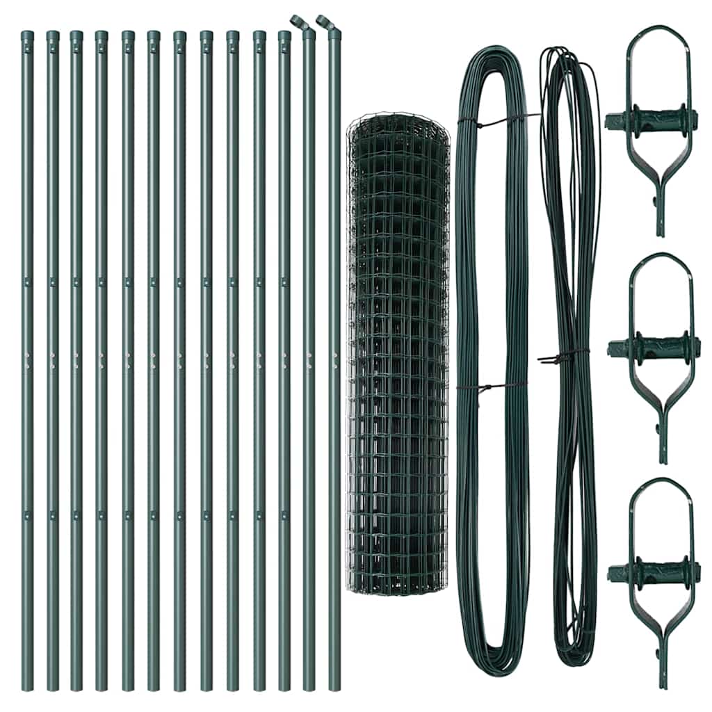 vidaXL Zaun mit Pfosten Grün 1 x 25 m Stahl und PVC