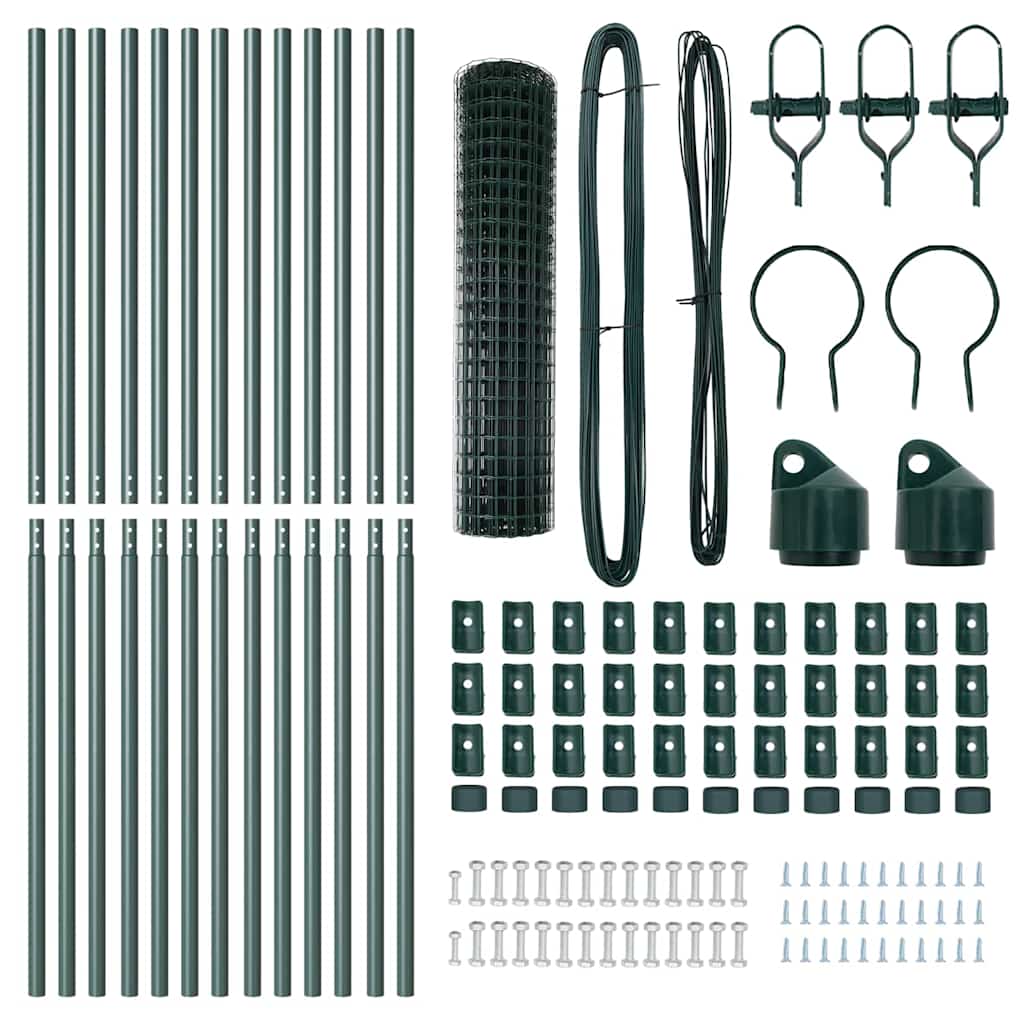 vidaXL Zaun mit Pfosten Grün 1 x 25 m Stahl und PVC