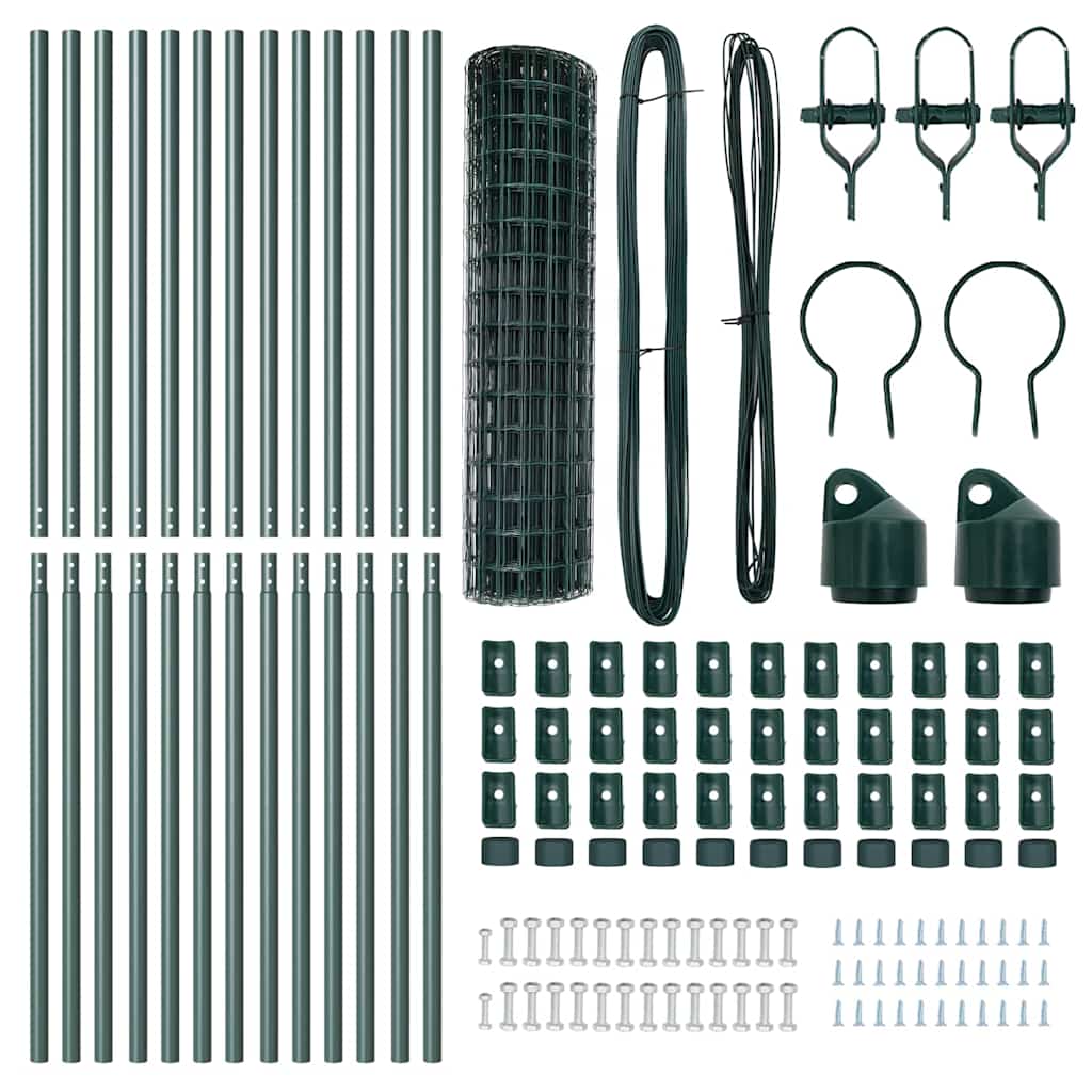vidaXL Zaun mit Pfosten Grün 1 x 25 m Stahl und PVC