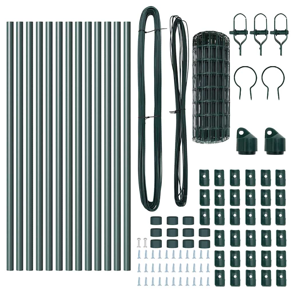 vidaXL Zaun mit Pfosten Grün 0,6 x 25 m Stahl und PVC