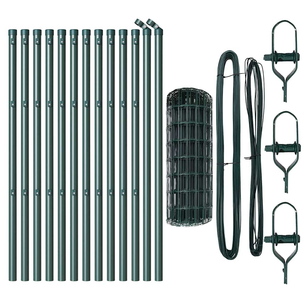 vidaXL Clôture avec poteaux vert 0,8 x 25 m Acier et PVC