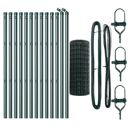 vidaXL Zaun mit Pfosten Grün 0,4 x 25 m Stahl und PVC