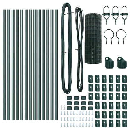 vidaXL Zaun mit Pfosten Grün 0,4 x 25 m Stahl und PVC
