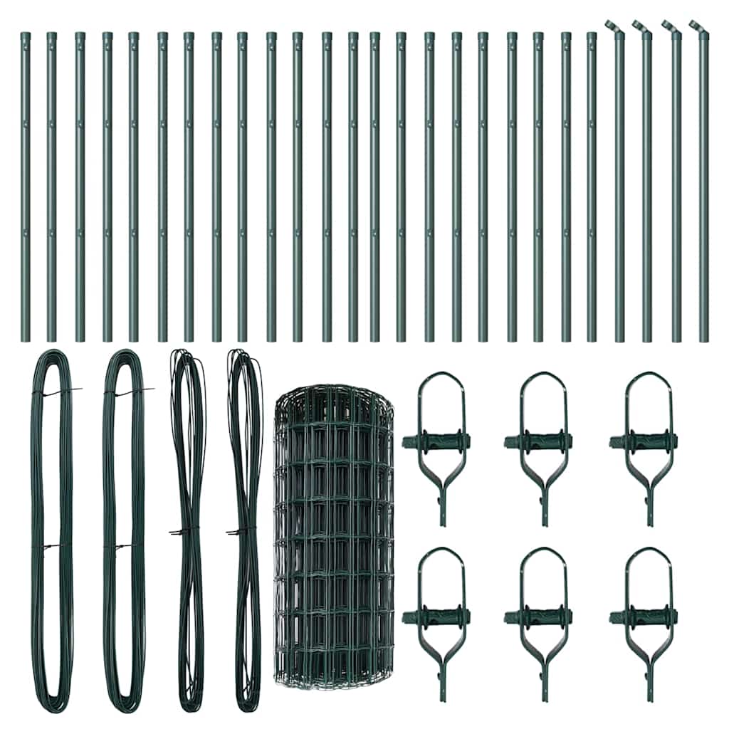 vidaXL Zaun mit Pfosten Grün 0,4 x 50 m Stahl und PVC