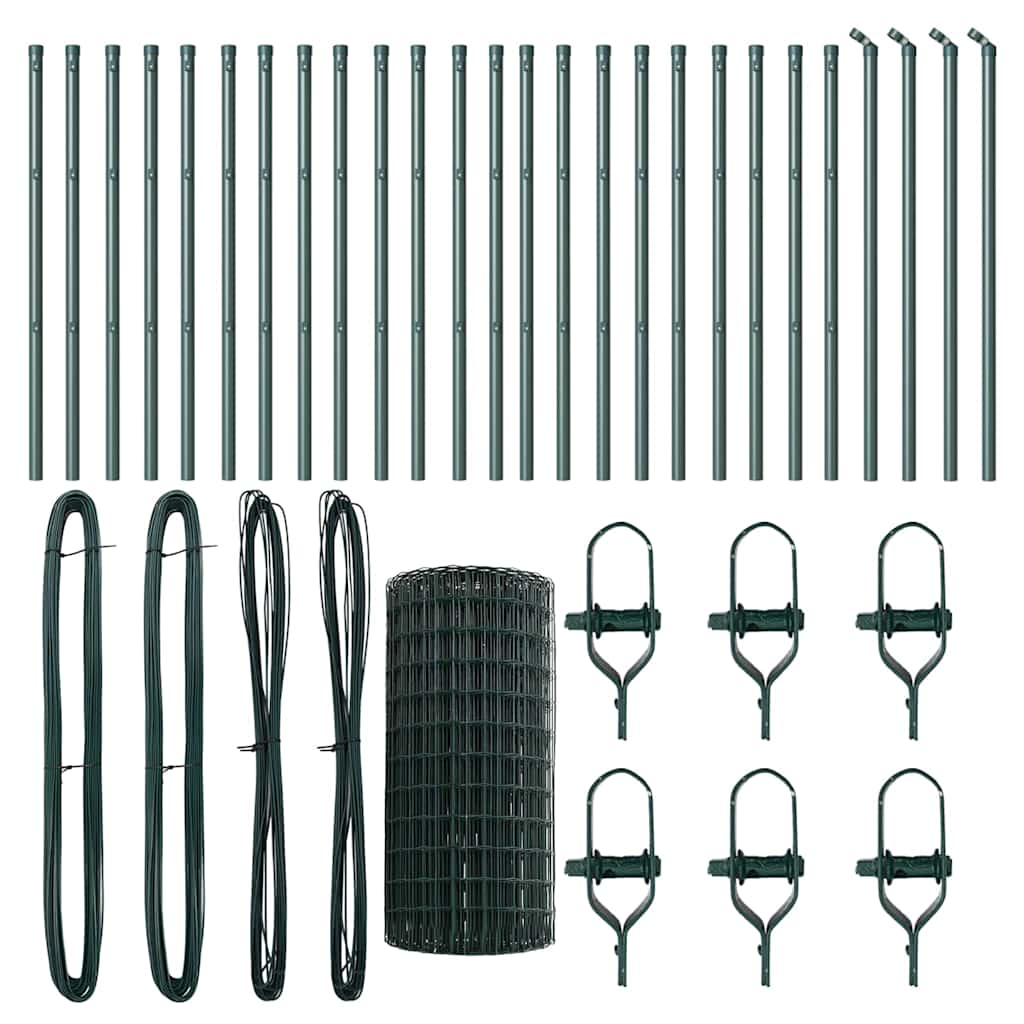 vidaXL Zaun mit Pfosten Grün 0,4 x 50 m Stahl und PVC