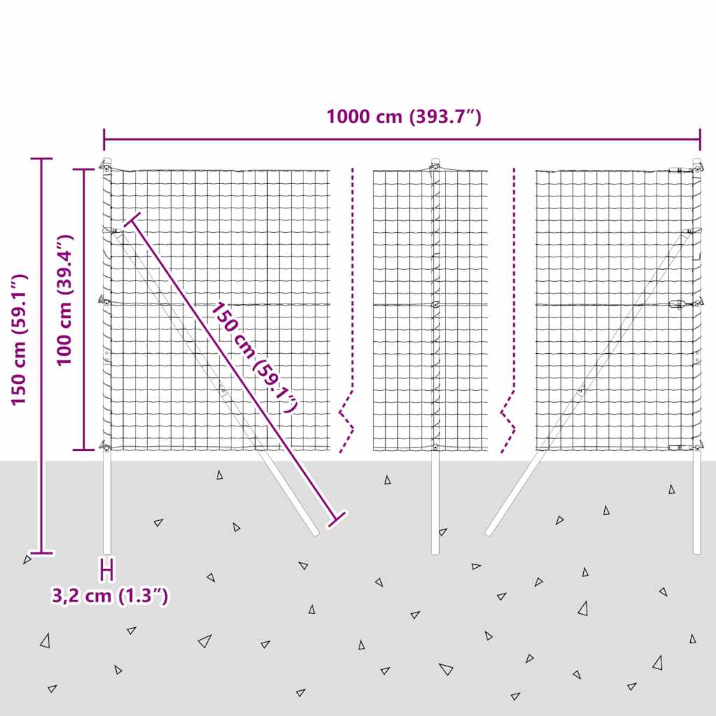 vidaXL Zaun mit Pfosten Grau 1 x 10 m Stahl und PVC
