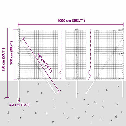 vidaXL Zaun mit Pfosten Grau 1 x 10 m Stahl und PVC