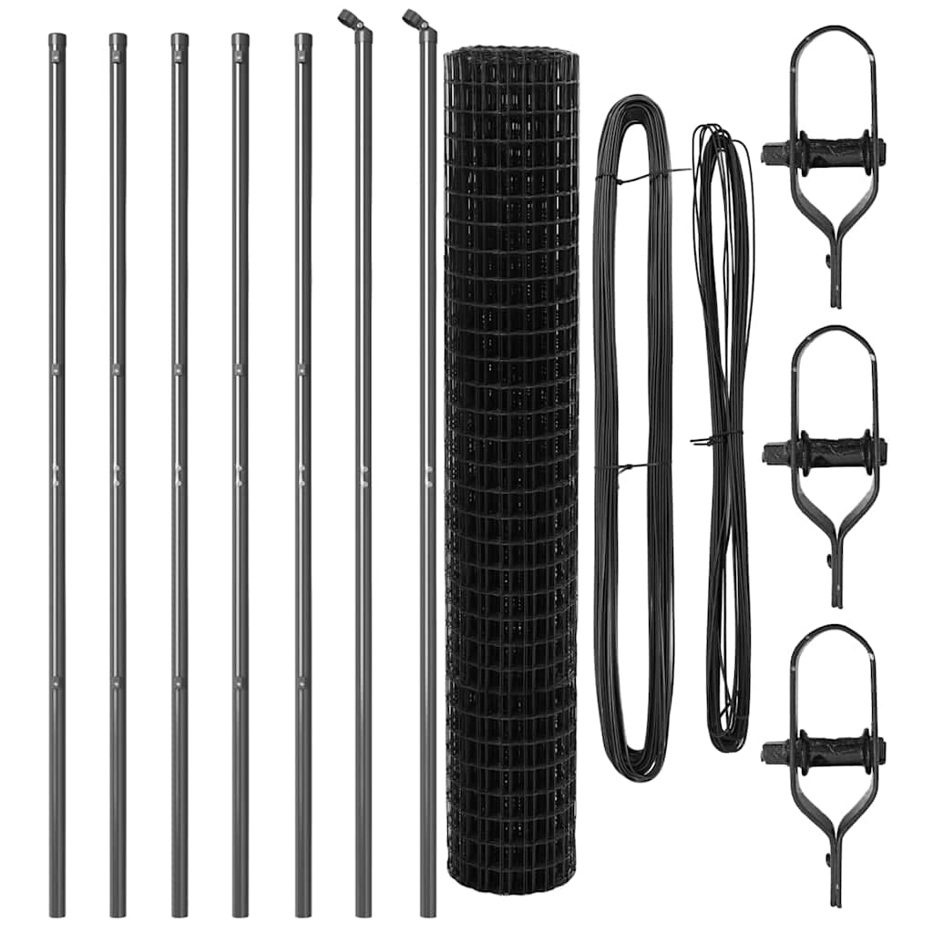 Zaun mit Pfosten Grau 1,5 x 10 m Stahl und PVC