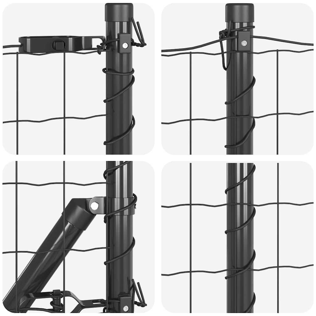 Zaun mit Pfosten Grau 0,8 x 10 m Stahl und PVC