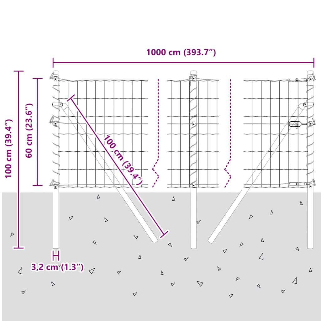 vidaXL Zaun mit Pfosten Grau 0,6 x 10 m Stahl und PVC