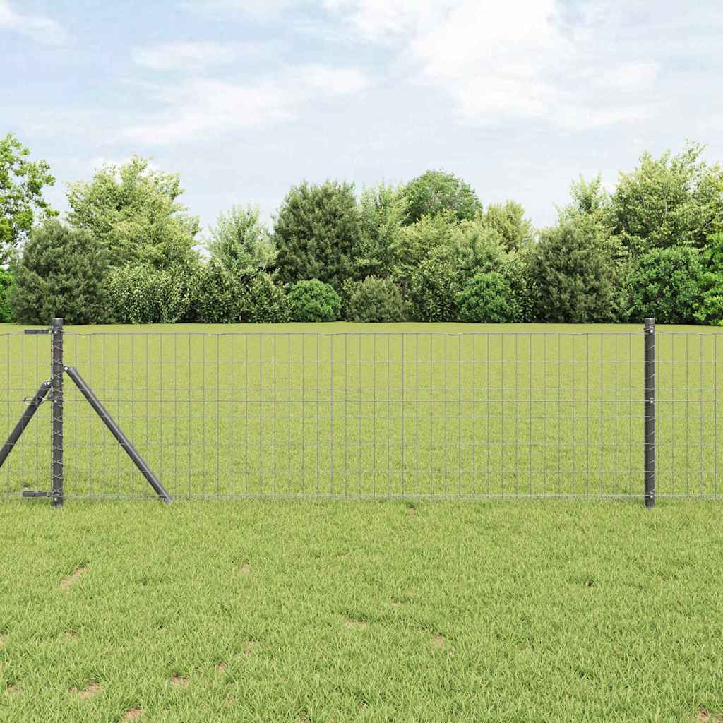 vidaXL Zaun mit Pfosten Grau 0,8 x 10 m Stahl und PVC