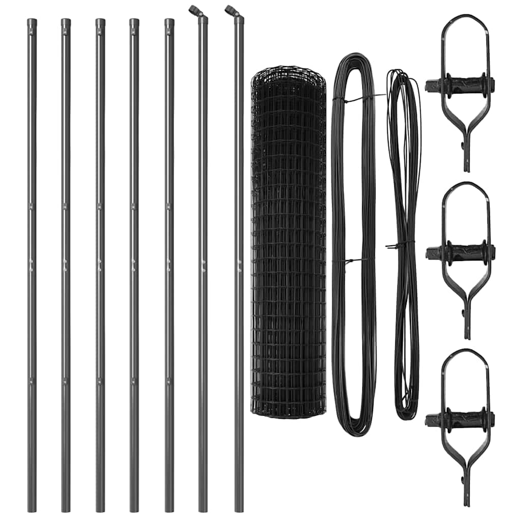 Zaun mit Pfosten Grau 1,2 x 10 m Stahl und PVC