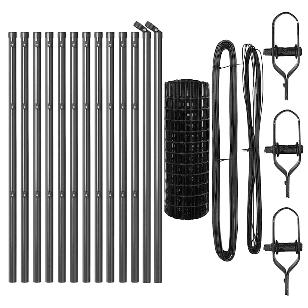 vidaXL Zaun mit Pfosten Grau 0,6 x 25 m Stahl und PVC