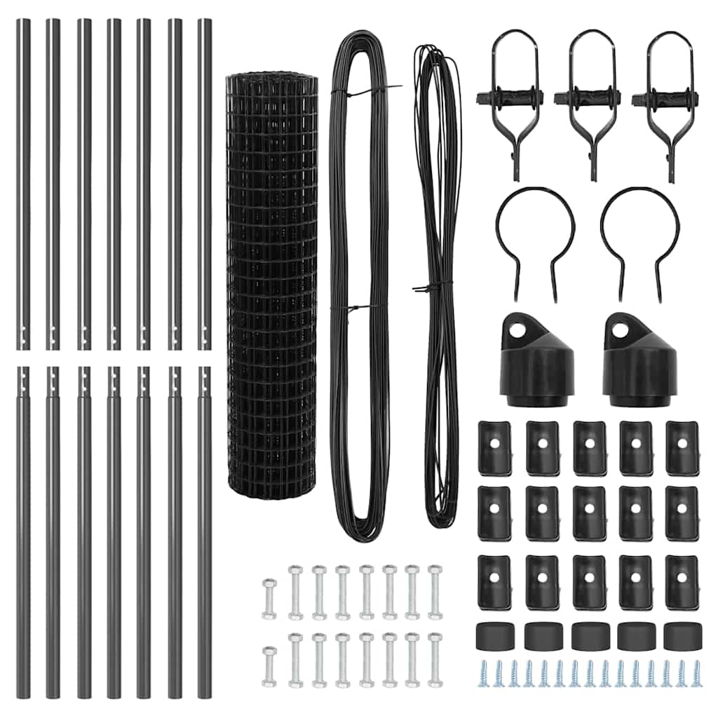 Zaun mit Pfosten Grau 1,2 x 25 m Stahl und PVC