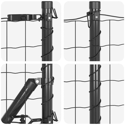 vidaXL Clôture avec poteaux gris 0,6 x 25 m acier et PVC