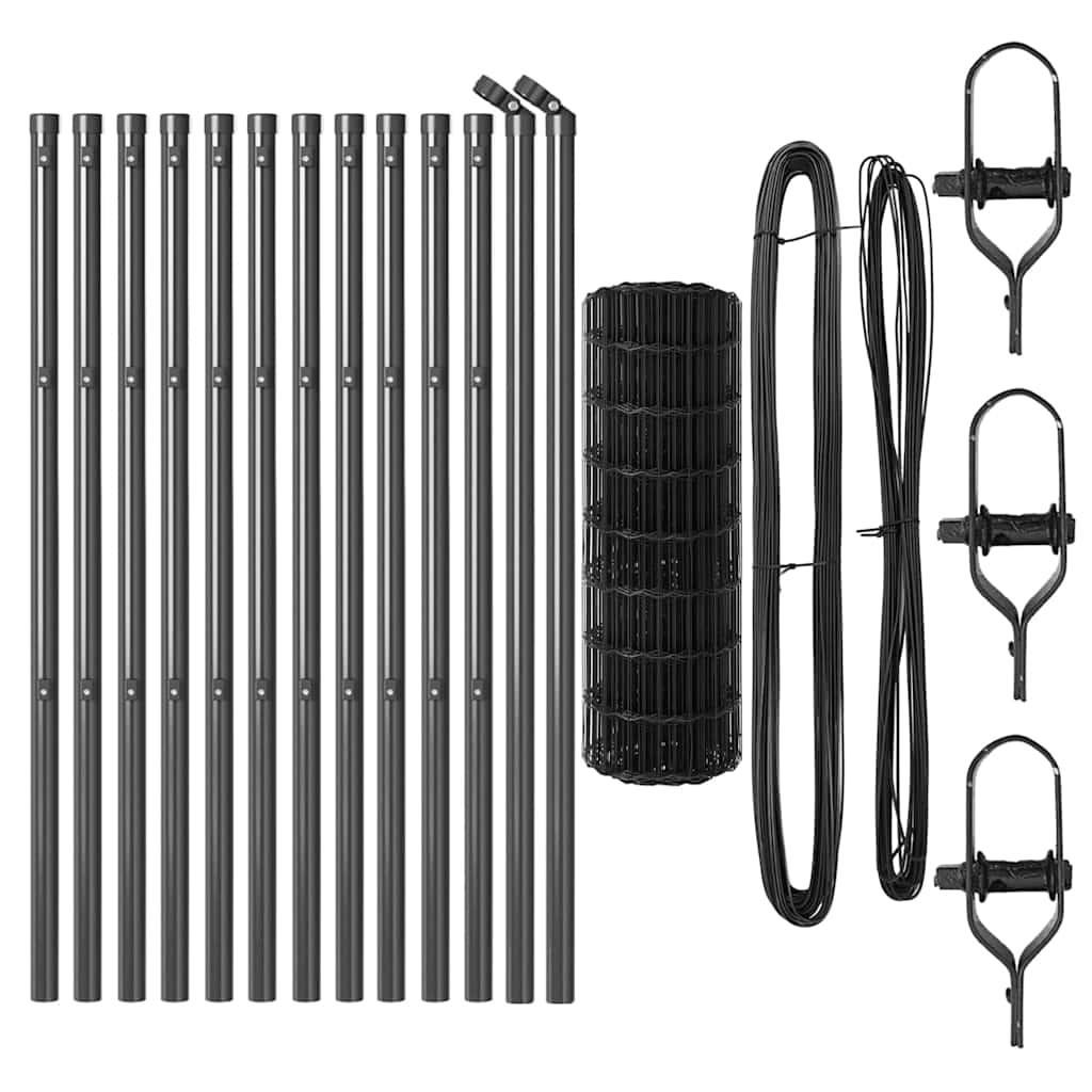 vidaXL Clôture avec poteaux gris 0,6 x 25 m acier et PVC