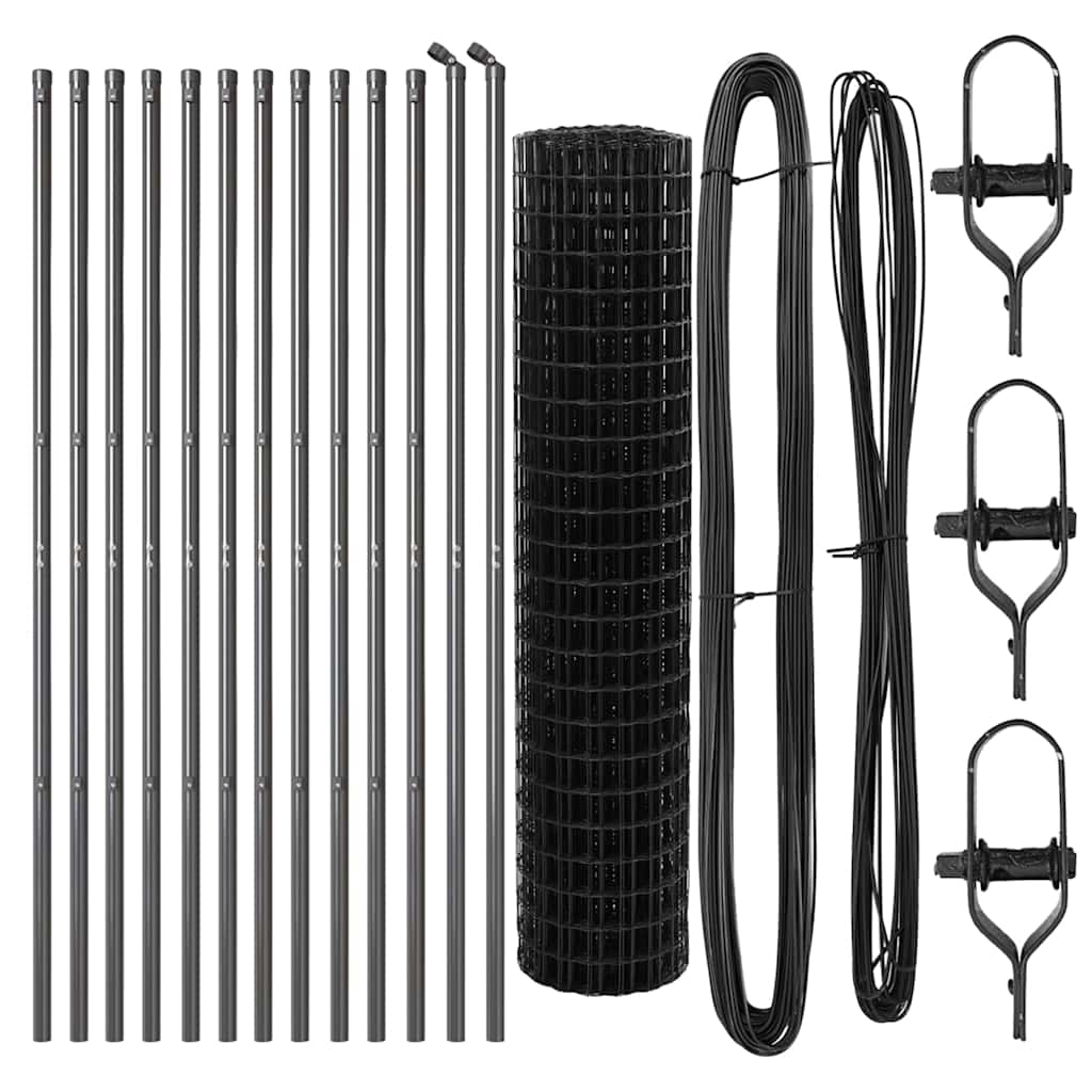 Zaun mit Pfosten Grau 1 x 25 m Stahl und PVC