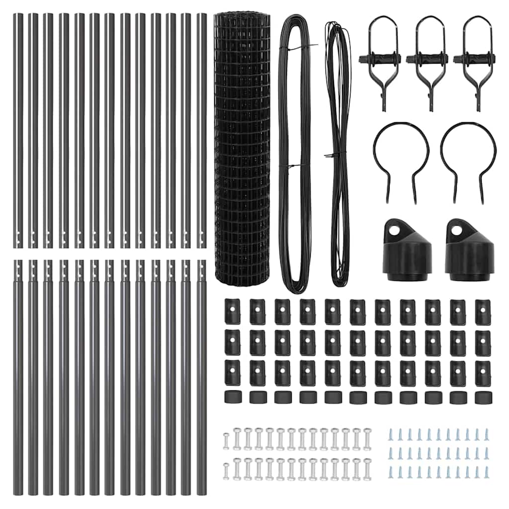 Zaun mit Pfosten Grau 1 x 25 m Stahl und PVC