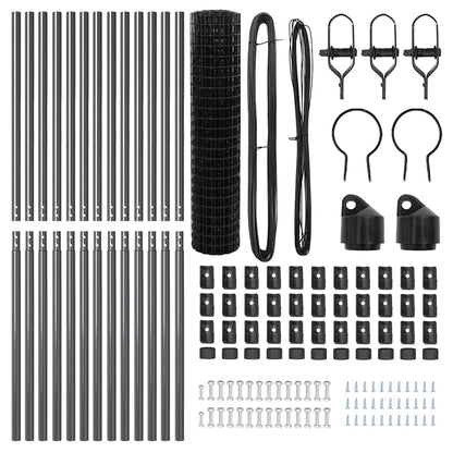 Zaun mit Pfosten Grau 1 x 25 m Stahl und PVC