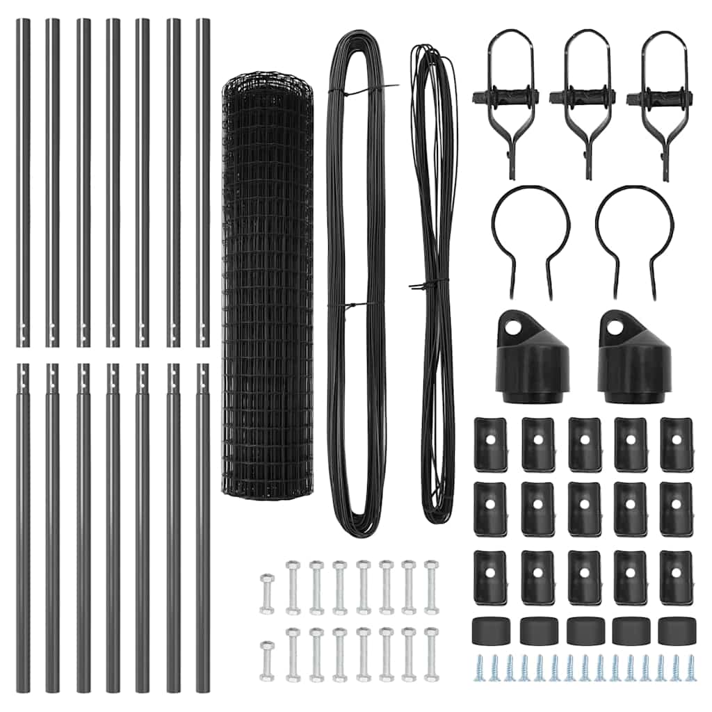 Zaun mit Pfosten Grau 1,2 x 25 m Stahl und PVC