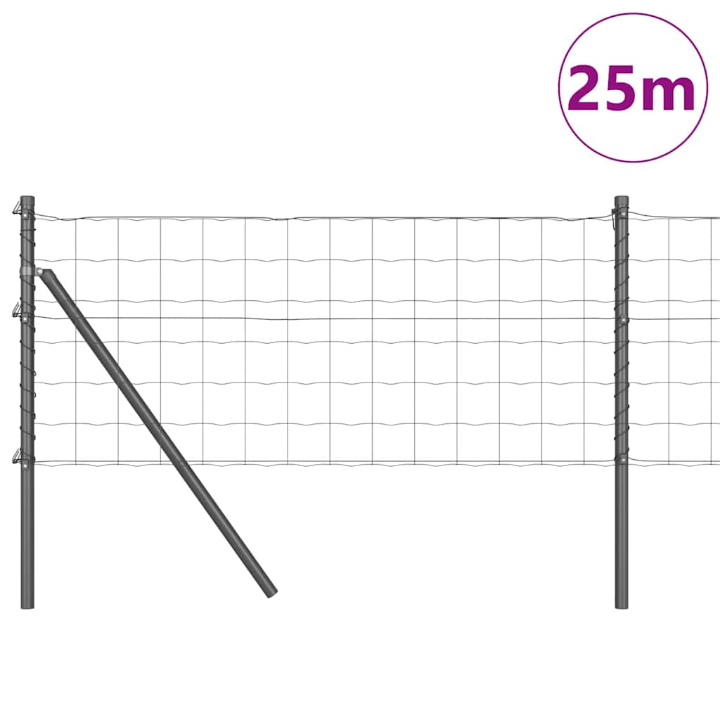 vidaXL Clôture avec poteaux gris 0,8 x 25 m acier