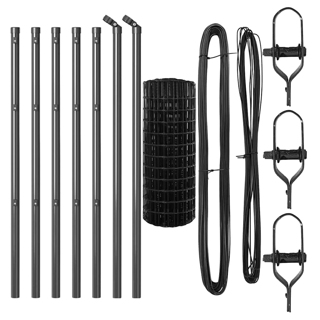 Zaun mit Pfosten Grau 0,4 x 50 m Stahl und PVC