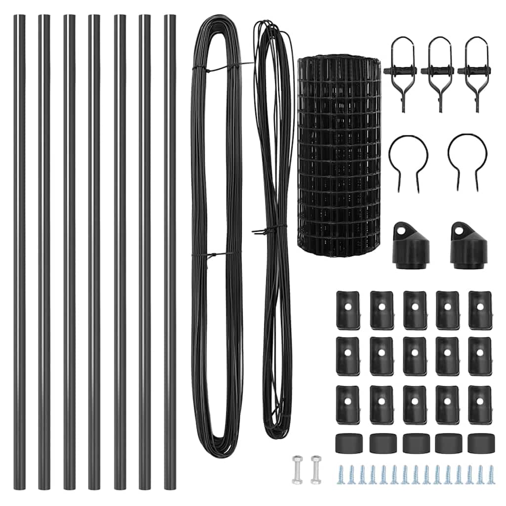 Zaun mit Pfosten Grau 0,4 x 50 m Stahl und PVC