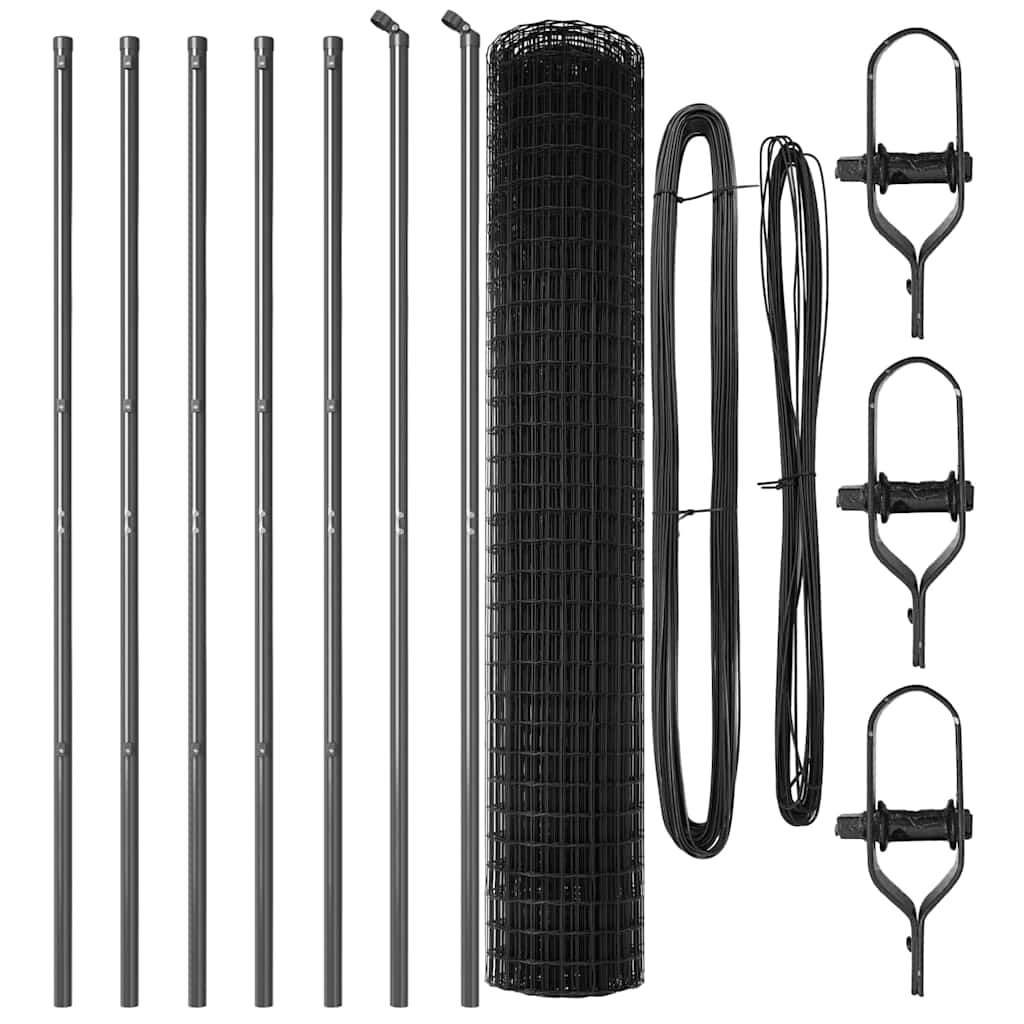 Zaun mit Pfosten Grau 1,5 x 10 m Stahl