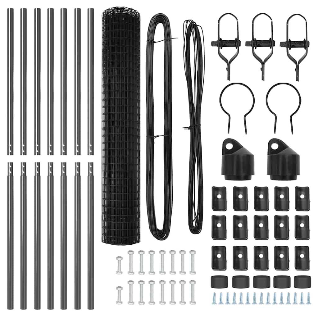 Zaun mit Pfosten Grau 1,5 x 10 m Stahl