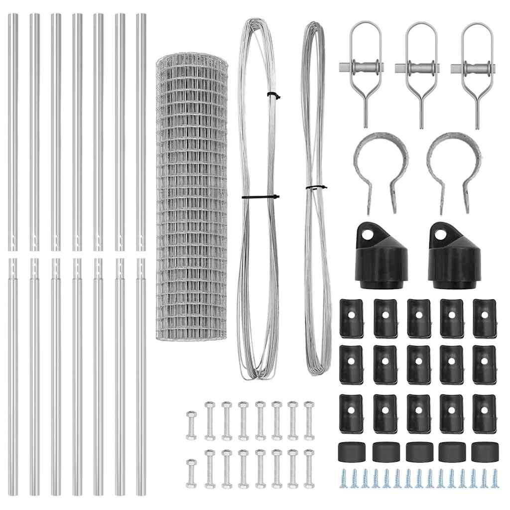 Zaun mit Pfosten Silber 1,4 x 10 m Stahl und PVC