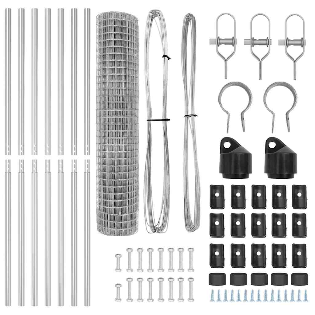 Zaun mit Pfosten Silber 1,5 x 10 m Stahl und PVC