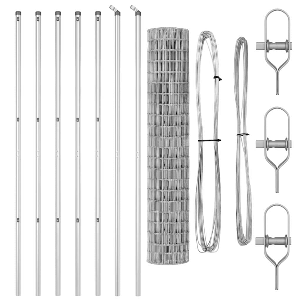 Zaun mit Pfosten Silber 1,5 x 10 m Stahl und PVC